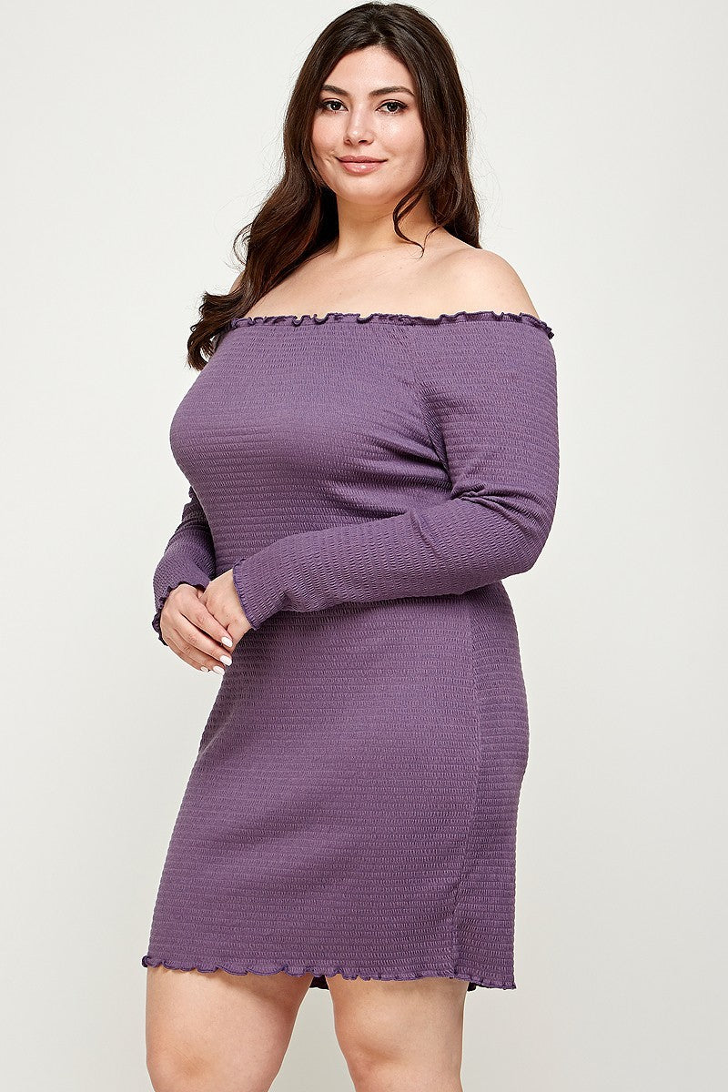 Women's Plus Size, Solid Smocked Off Shoulder Dress