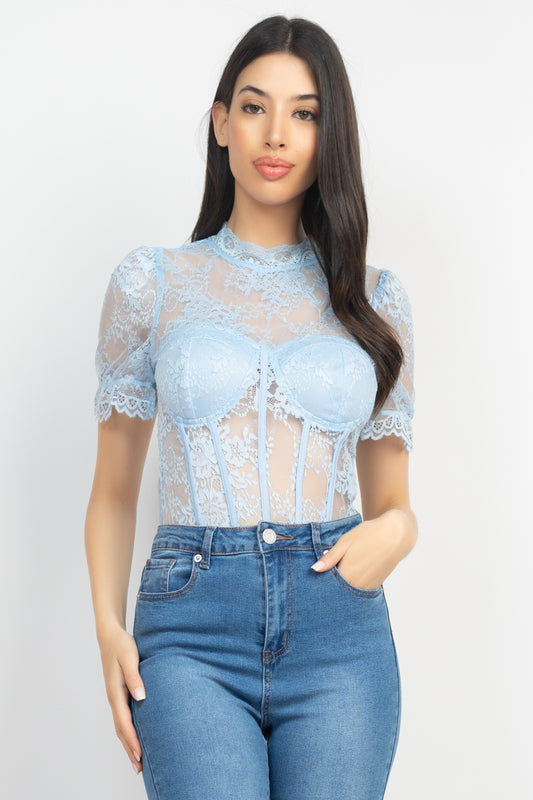 Women's Floral Lace Corset Keyhole Bodysuit