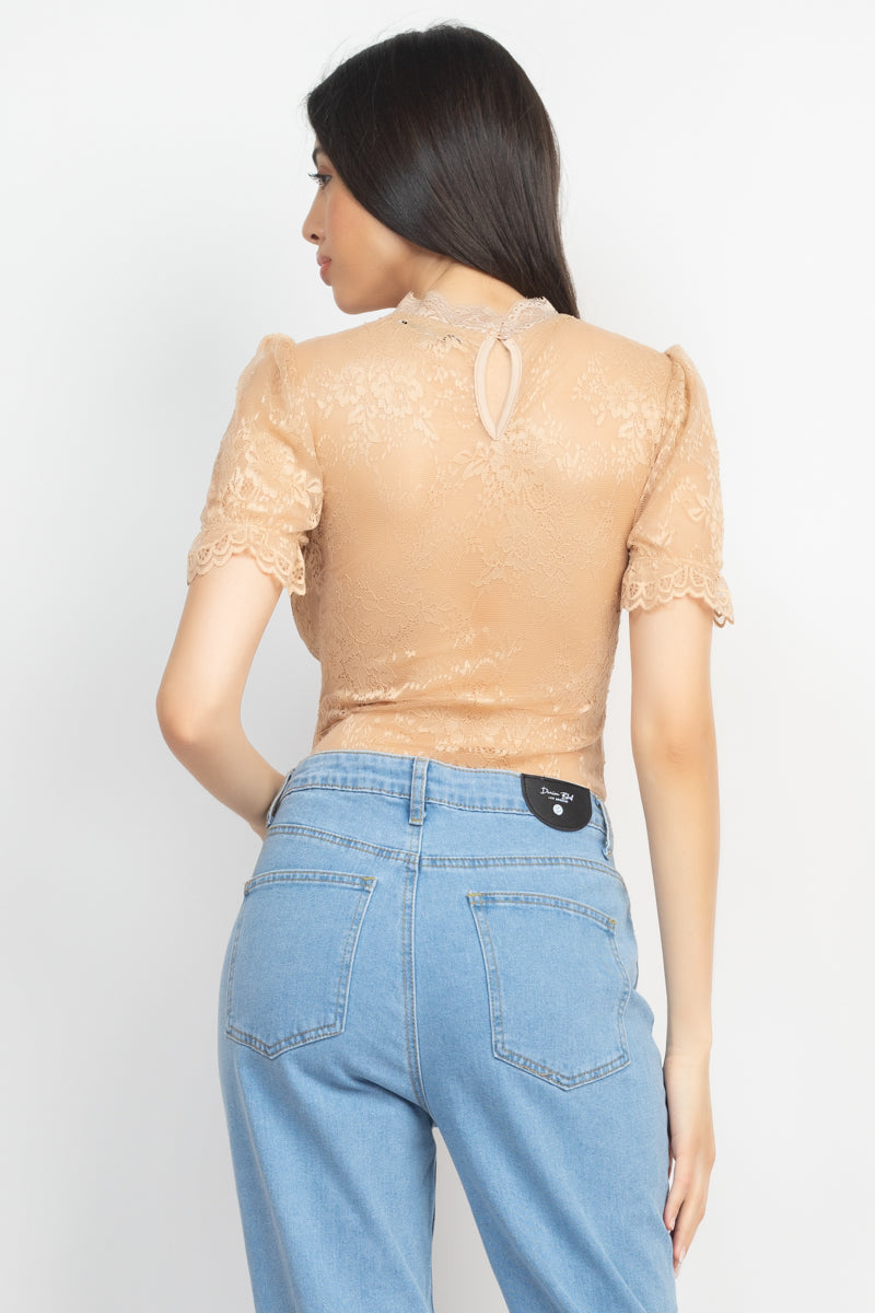 Women's Floral Lace Corset Keyhole Bodysuit