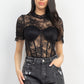 Women's Floral Lace Corset Keyhole Bodysuit