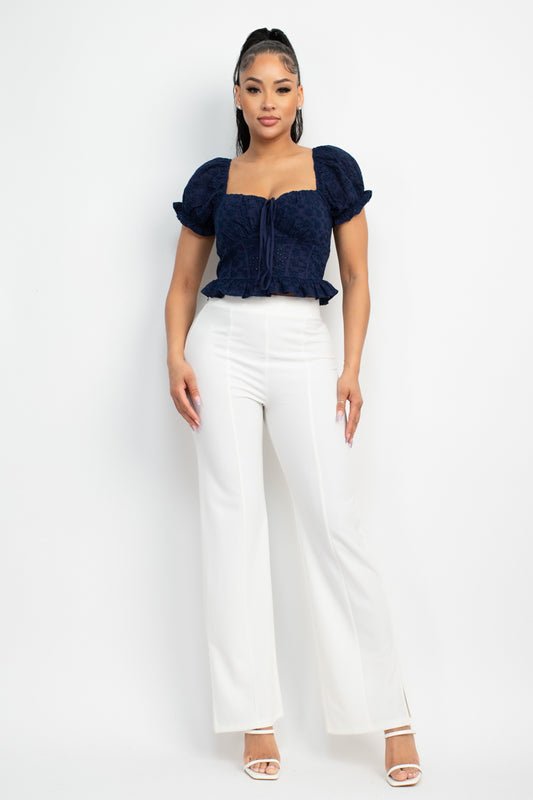 Women's Eyelet Embroidered Smock Top