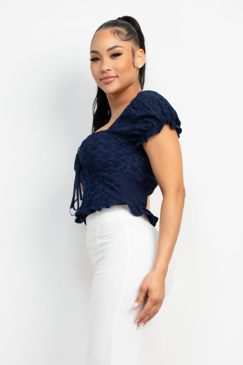 Women's Eyelet Embroidered Smock Top