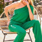 Women's One Shoulder 3/4 Sleeve Unbalanced Waist Elastic Solid Pants Jumpsuit