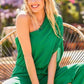 Women's One Shoulder 3/4 Sleeve Unbalanced Waist Elastic Solid Pants Jumpsuit