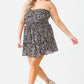Women's Plus Floral Print Ruched Ruffle Smocked Back Top & High Waist Flare Hem Mini Skirt Set
