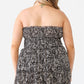 Women's Plus Floral Print Ruched Ruffle Smocked Back Top & High Waist Flare Hem Mini Skirt Set