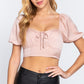 Women's Short Sleeve Shirring Satin Crop Top