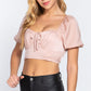 Women's Short Sleeve Shirring Satin Crop Top