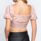 Women's Short Sleeve Shirring Satin Crop Top