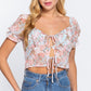 Women's Short Sleeve Shirring Satin Crop Top