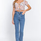 Women's Short Sleeve Shirring Satin Crop Top