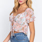 Women's Short Sleeve Shirring Satin Crop Top