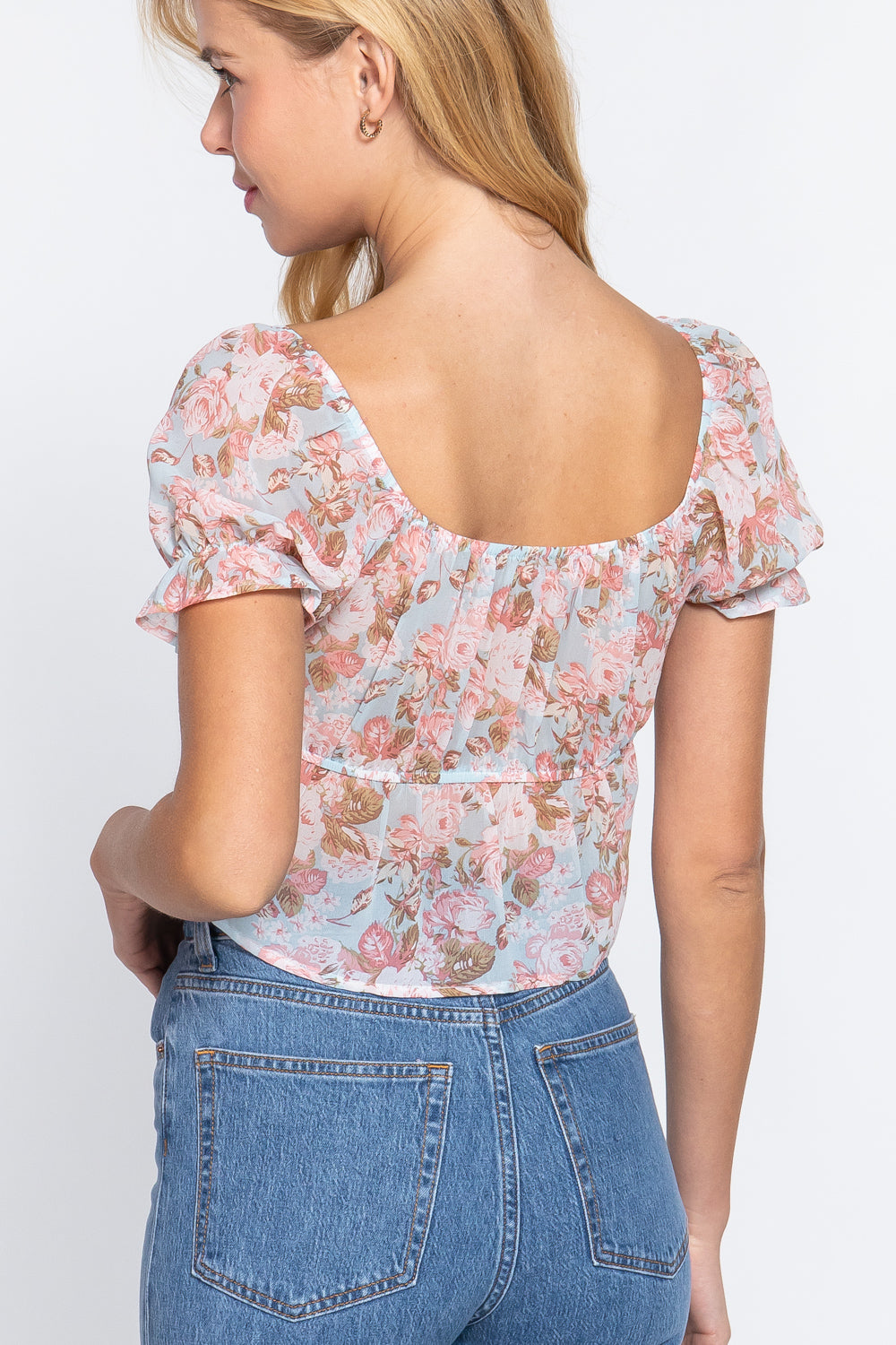 Women's Short Sleeve Shirring Satin Crop Top