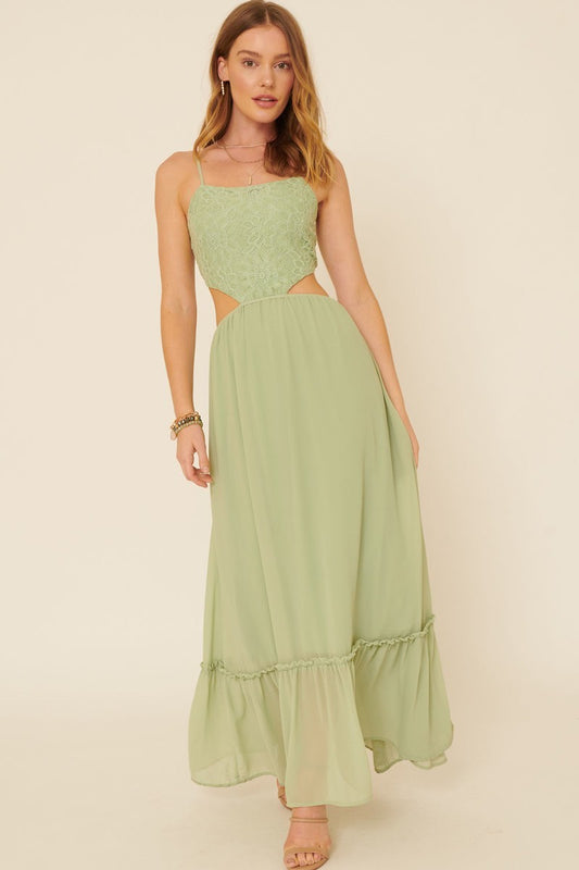 Women's Sheer, Chiffon Floral Lace Maxi Dress