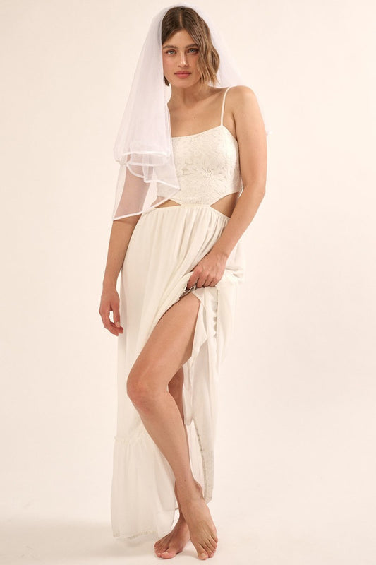 Women's Sheer Bohemian Chiffon Floral Lace Maxi Dress