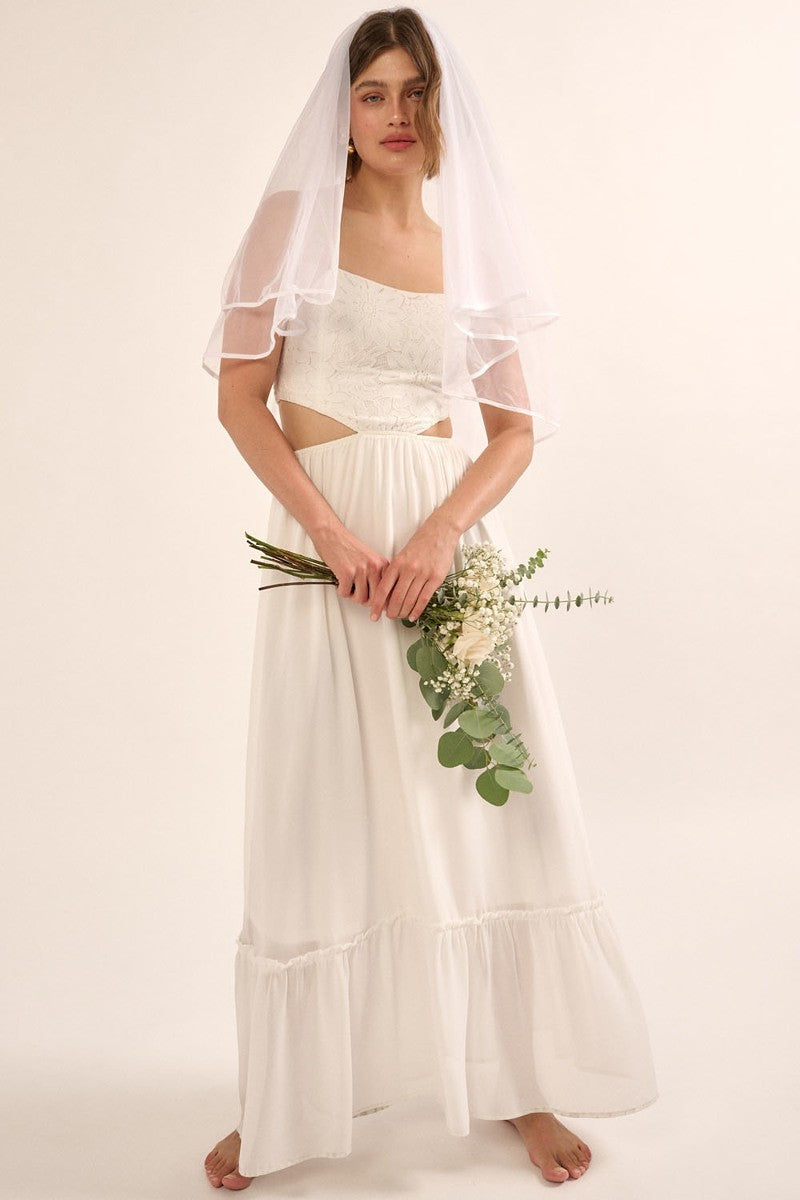 Women's Sheer Bohemian Chiffon Floral Lace Maxi Dress