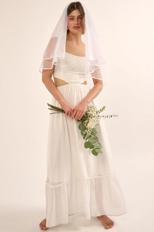 Women's Sheer Bohemian Chiffon Floral Lace Maxi Dress