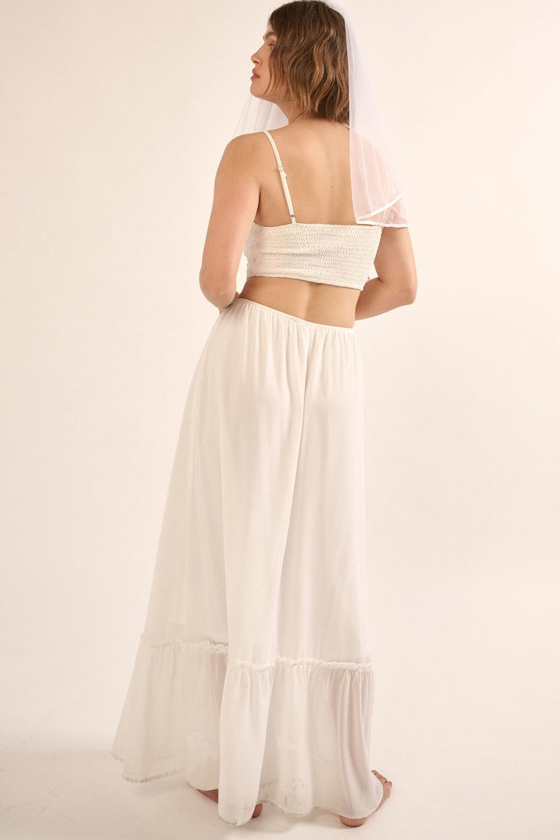Women's Sheer Bohemian Chiffon Floral Lace Maxi Dress