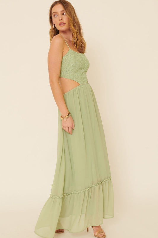 Women's Sheer, Chiffon Floral Lace Maxi Dress