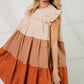 Women's Short Sleeve Shirring Satin Crop TopPoplin Tiered Color Block Dress