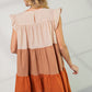 Women's Short Sleeve Shirring Satin Crop TopPoplin Tiered Color Block Dress