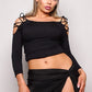 Women's 3/4 Sleeve Lattice Shoulder Tie Top