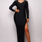 Women's Long Sleeve V Neck Open Back Maxi Dress