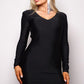 Women's Long Sleeve V Neck Open Back Maxi Dress