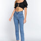 Women's Short Sleeve Print Crop Woven Top