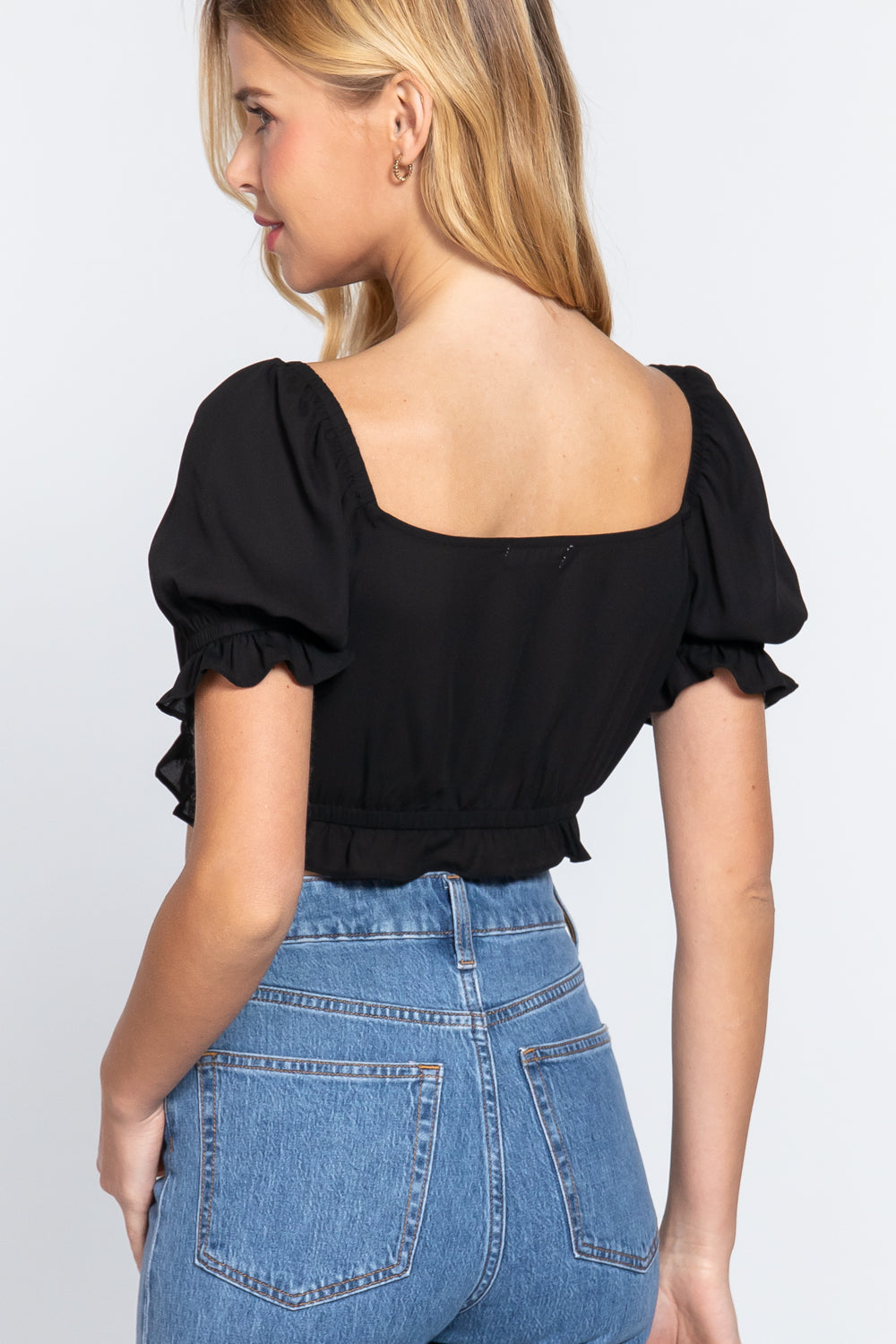 Women's Short Sleeve Print Crop Woven Top