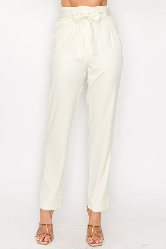Women's High-rise Belted Paper Bag Pants