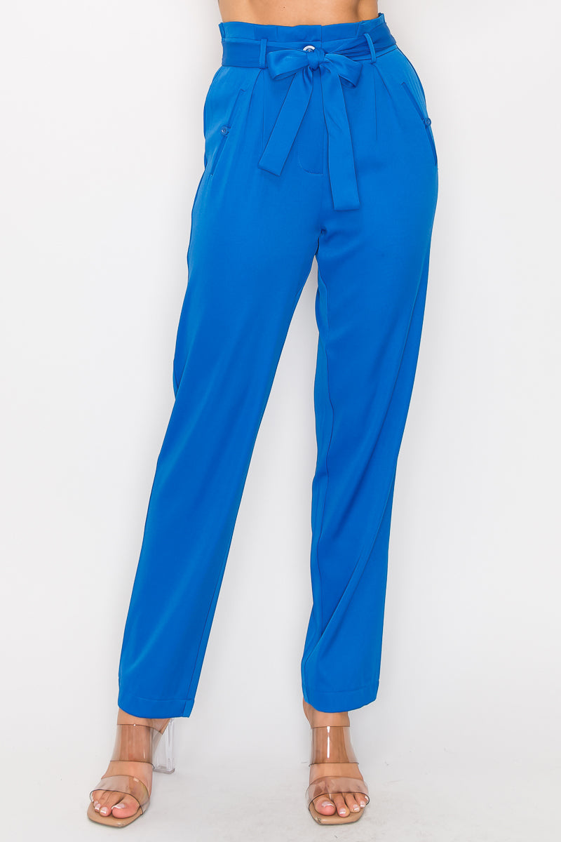 Women's High-rise Belted Paper Bag Pants