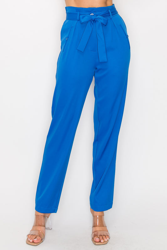 Women's High-rise Belted Paper Bag Pants