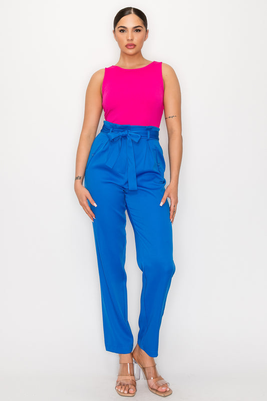 Women's High-rise Belted Paper Bag Pants