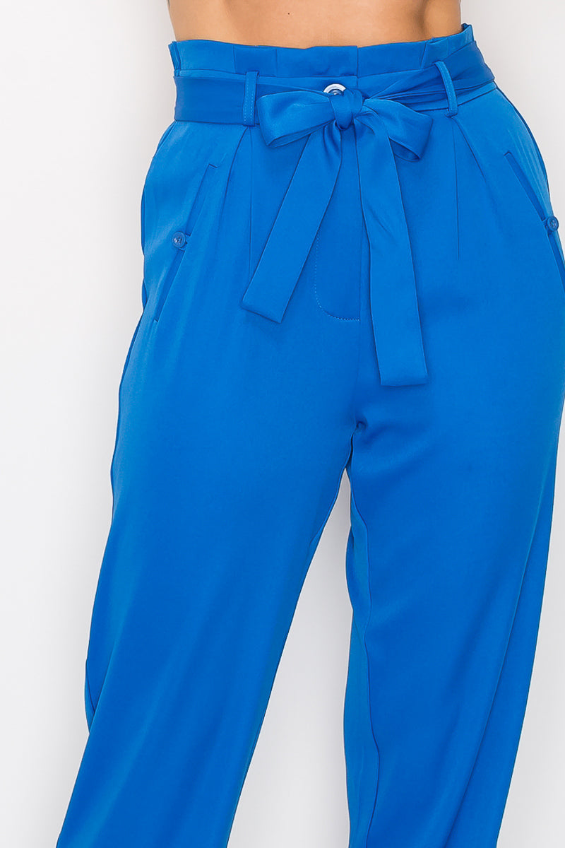 Women's High-rise Belted Paper Bag Pants
