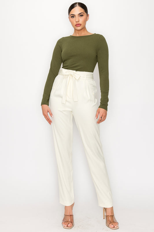 Women's High-rise Belted Paper Bag Pants