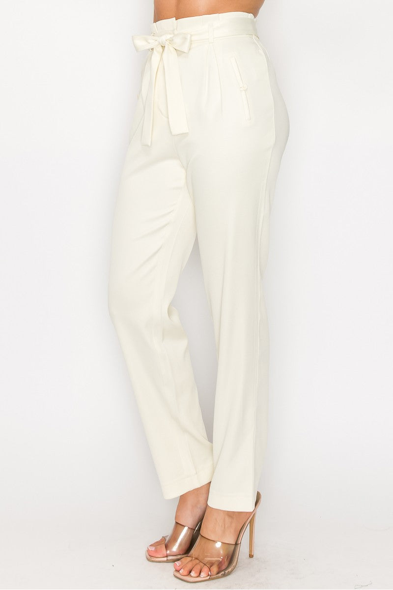 Women's High-rise Belted Paper Bag Pants