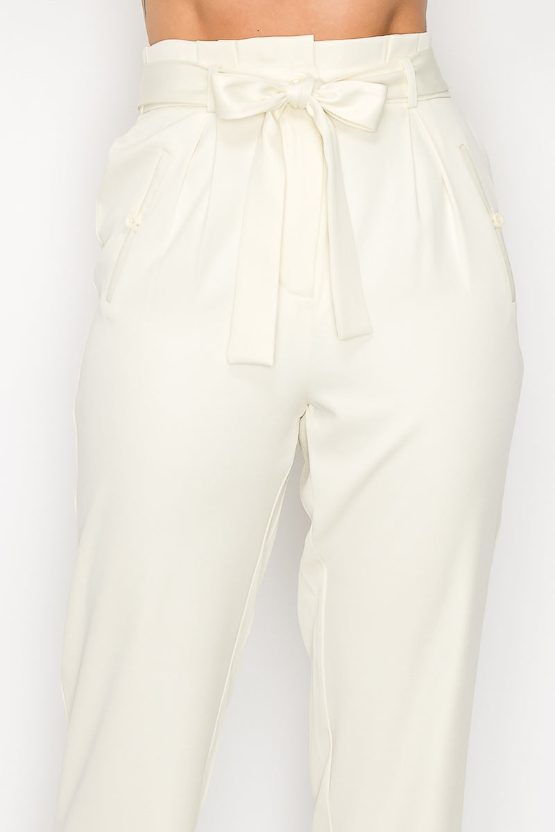 Women's High-rise Belted Paper Bag Pants