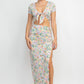 Women's Front Knot Floral Top & Ruched Maxi Skirts Set