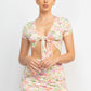 Women's Front Knot Floral Top & Ruched Maxi Skirts Set