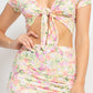 Women's Front Knot Floral Top & Ruched Maxi Skirts Set