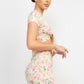 Women's Front Knot Floral Top & Ruched Maxi Skirts Set