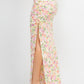 Women's Front Knot Floral Top & Ruched Maxi Skirts Set