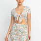 Women's Front Knot Floral Top & Ruched Maxi Skirts Set
