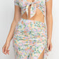 Women's Front Knot Floral Top & Ruched Maxi Skirts Set