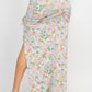 Women's Front Knot Floral Top & Ruched Maxi Skirts Set