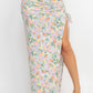 Women's Front Knot Floral Top & Ruched Maxi Skirts Set