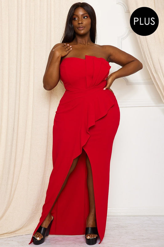 Women's Pleated Detail Tube Top Plus Maxi Dress