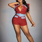 Women's Plaid Print Denim Jean Romper