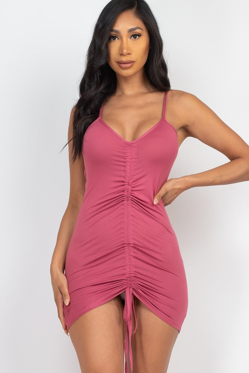 Women's Adjustable Ruched Front Detail Mini Dress